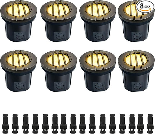 6W Well Lights, Grated Top, 3000K, 12-24V AC/DC, Outdoor In-ground Lights with Wire Connectors, IP65 Waterproof Low Voltage Lighting for Garden Fence Pathway Deck, ETL Certified, 8 Pack