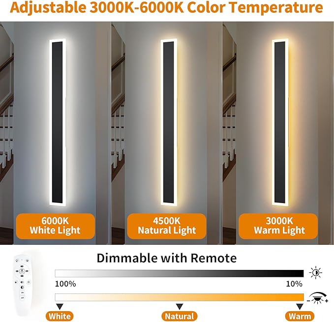 2 Pcs Modern Outdoor Wall Lights 57.5inch Dimmable 3000K-6000K with Remote Control Waterproof IP65 Exterior Long Wall Sconce for House Garage Patio