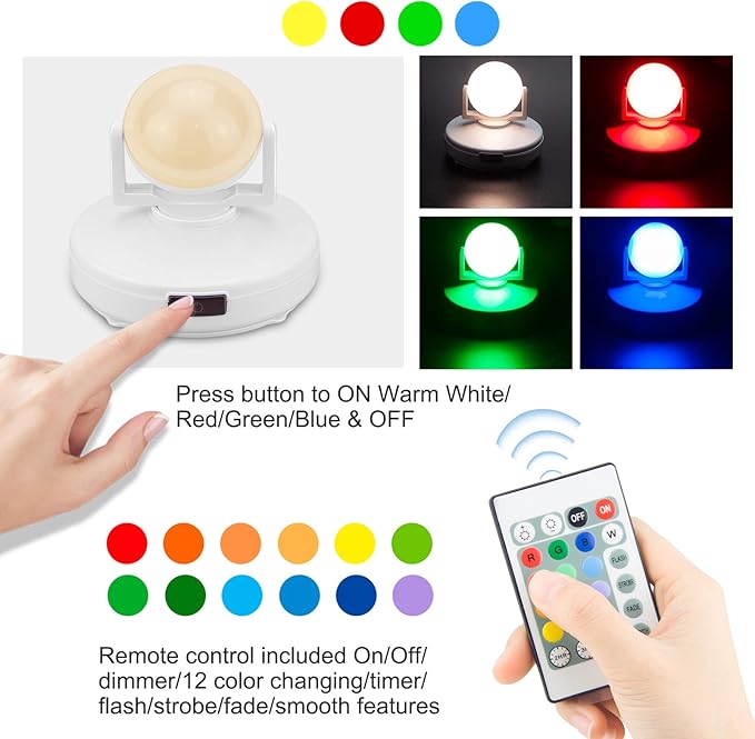 BIGMONAT Wireless Accent Light Battery Operated, Dimmable Spotlight with Remote and Timer, Color Changing Up Lighting for Wall Picture Painting, Stick on RGB Puck Light for Artwork Plant Tree