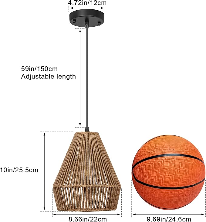8.7'' Woven Rattan Pendant Lights Kitchen Island 2 Pack, Boho Pendant Light with Handwoven Wicker Shade, Coastal Farmhouse Hanging Light Fixture for Bedroom Dining Room Foyer Bar Hallway