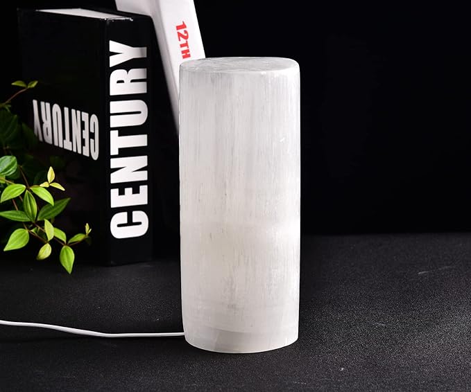 JIC Gem 4-6 LBS Selenite Lamp Large Moroccan Selenite Column Crystal Lamp 8"