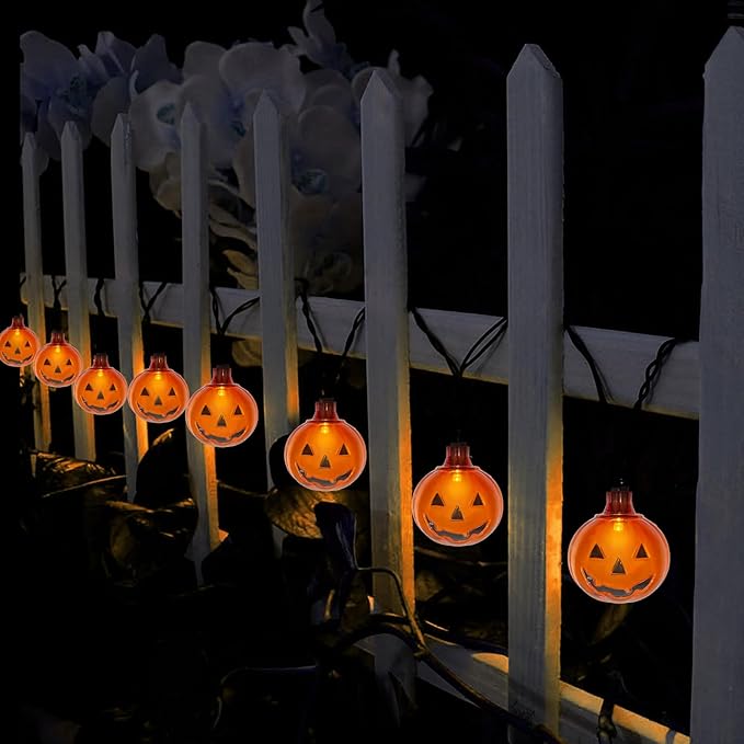Halloween Led Pumpkin Lights Outdoor 8.5Ft Halloween Decorations Lights with 10 LED Clear Orange Pumpkin Light Waterproof, Plug in Pumpkin String Light for Indoor Party Patio Window Garden Home Decor