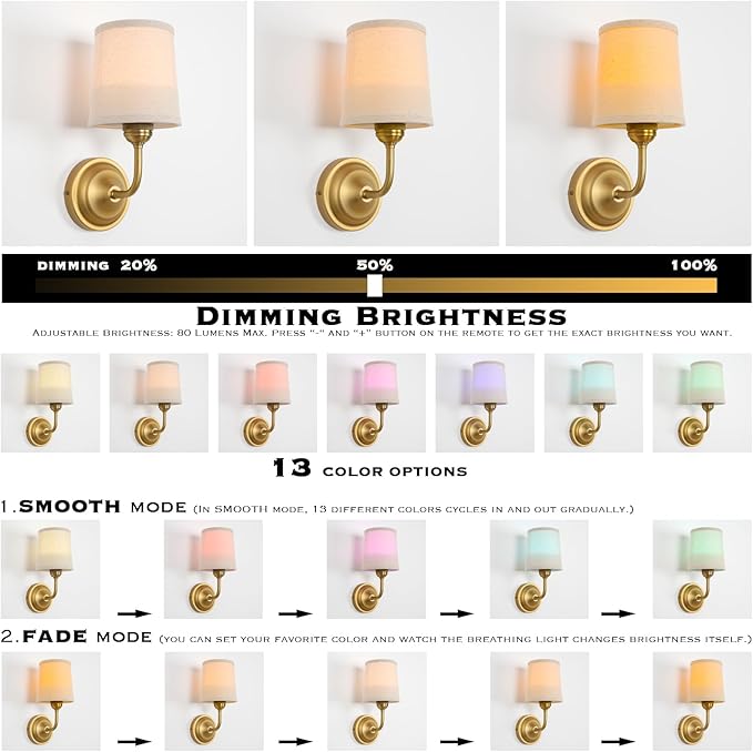 HEQIQEH Vintage Gooseneck Battery Operated Wall Sconce Light Fixture Set of 2 with Remote Control, Flared Funnel Linen Fabric Shade Dimmable Nightstand Lamps for Bedside Bedroom Living Room Lounge