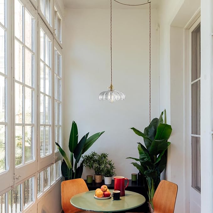 Glass Pendant Lights Kitchen Island: Vintage Pendant Light Fixtures Small Pendant Light Dining Room, Clear Hanging Light for Living Room, Schoolhouse, Entryway, Foyer, E26