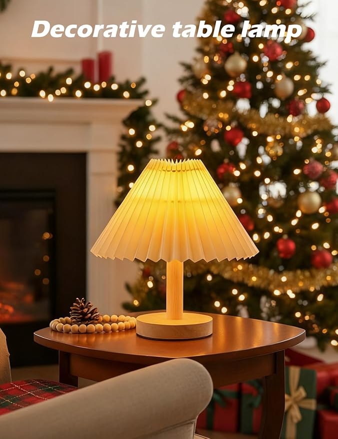 2-Piece Small Desk Lamp, Modern Dimmable Three-Color Wooden Base Sleep Night Light for Bedroom Bedside Table, Study Reading Desk Lamp for Living Room and Office Use