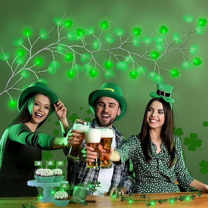 [Timer & 8 Modes] 6 Ft 48 LED St Patricks Day Garland, St Patricks Day Decorations St Patricks Garland with Shamrock Lights St Patricks Day Lights St Patricks Day Decor for Home Table Mantle Porch