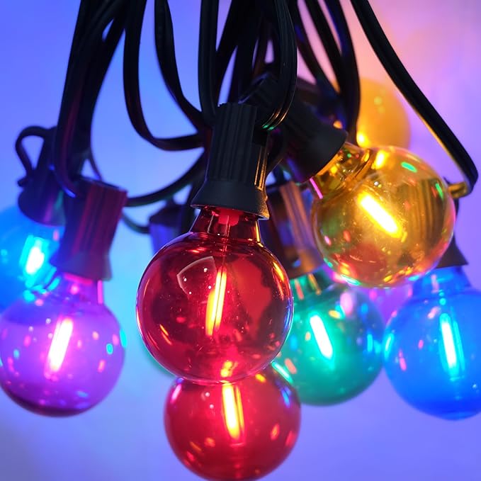 SUNSGNE G40 LED Christmas Replacement Globe Light Bulbs, Shatterproof Round Christmas Light Bulbs for Outdoor Indoor Decor - Clear Multicolor - 25 Pack, E12 Base