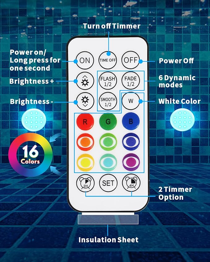 Pool Lights, Rechargeable Submersible Led Lights with Remote, Built-in Magnet 16 Color Changing Floating Lights, IP68 Waterproof Underwater Lights for hot tubs, Pool Decor(2 Pack)