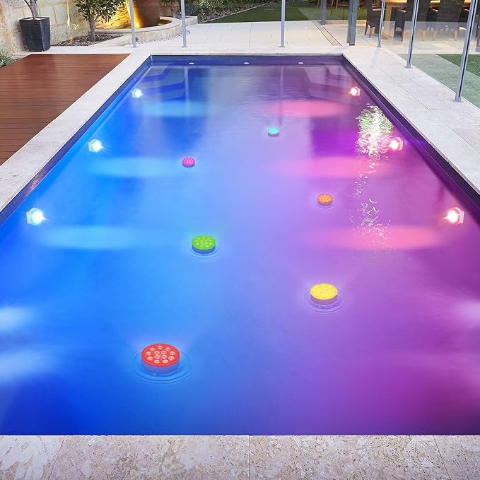 Pool Lights with Remote Control, 16 Colors, IP68 Waterproof, Rechargeable Submersible LED Lights, Suitable for Above-ground and In-ground Pools, Hot Tub, Aquariums, Ponds, Party Decorations, 2 Pack