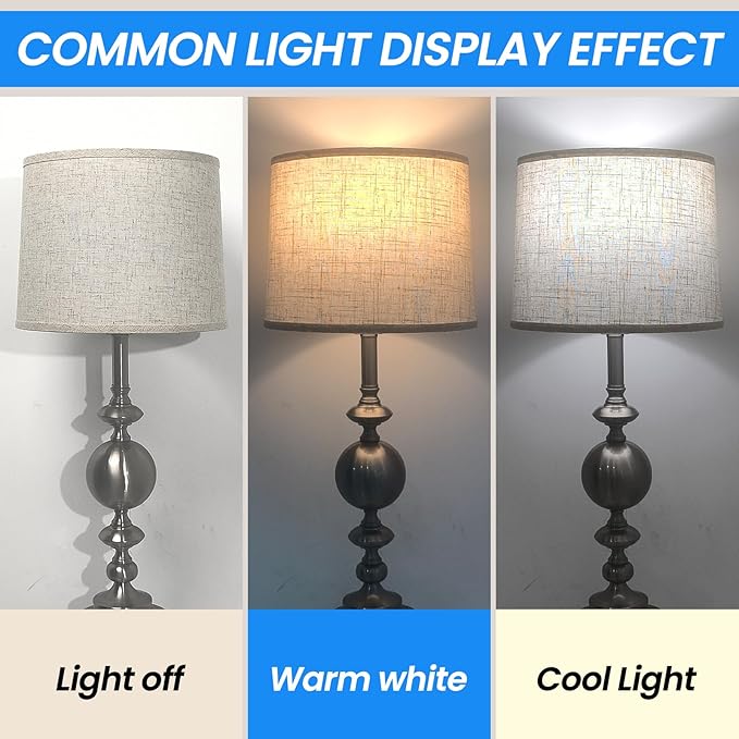 Modern Linen Lamp Shades Set of 2 with Harp, Drum Lamp Shade 11.4" Top x 12.6" Bottom x 9.8" High Lampshade Replacement for Table & Bedside Lamp, Beige