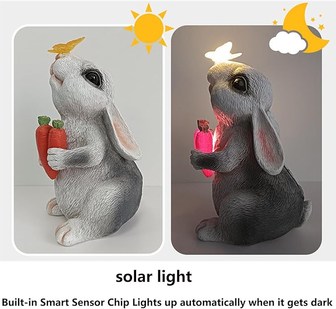 Easter Decoration Bummy Lamp for Table Top Decor Solar Light Animal Statue for Garden Art Home Decor Cute Rabbit Carrot Ornament Party Gift