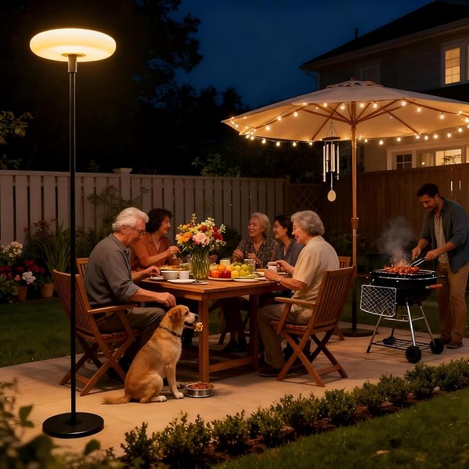 Lightdot Solar Outdoor Floor Lamp for Patio, Waterproof USB Rechargeable Cordless Floor Lamp with 3 Brightness Modes,Height Adjustable(Max 74IN),Warm White 3000k Standing Solar Lights for Yard Garden