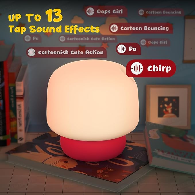 UNEEDE Mushroom Lamp for Kids Night Light,13 Sound Effects Toddler Night Light as Cute Mushroom Decor, Squishy Nursery Mushroom Night Light with Timer,Christmas Birthday White Elephant Gifts