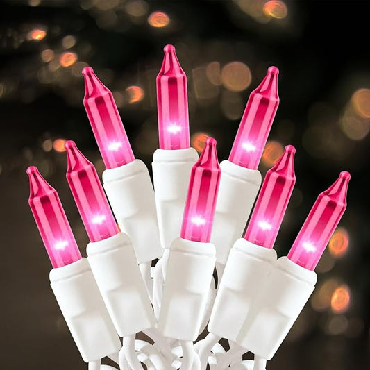 HISHINY Christmas Lights 100 Count Pink Christmas Tree String Lights with White Wire for Outdoor Indoor Christmas Decorations Wedding Decorations Valentines Day Decor,UL Certified (21feet)