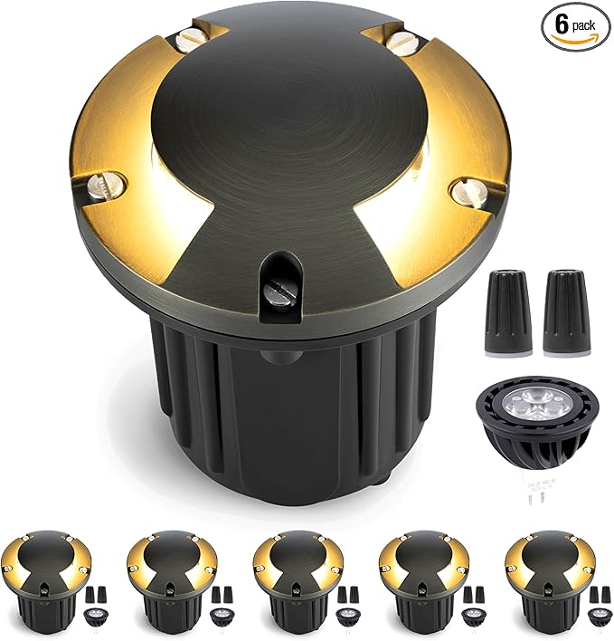 Gardenreet Outdoor Well Lights Low Voltage - Solid Brass All Weather Ip65 12V Inground Lighting, LED Fixture, Antique Bronze for House Path Garden with 4000K Neutral White MR16 Bulb