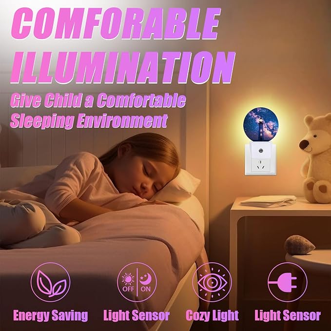 Nautical Lighthouse Night Light Starry Sky Night Lights LED Lamp Round Plug into Wall Nightlight with Dusk to Dawn Sensor Home Hallway Stairway Kitchen Decor