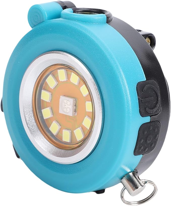 Keychain Flashlight, Round RGB Keychain Work Light LED Torch with Bottle Opener Rotatable Back Clamp for Emergency Camping Car Repair (Blue)