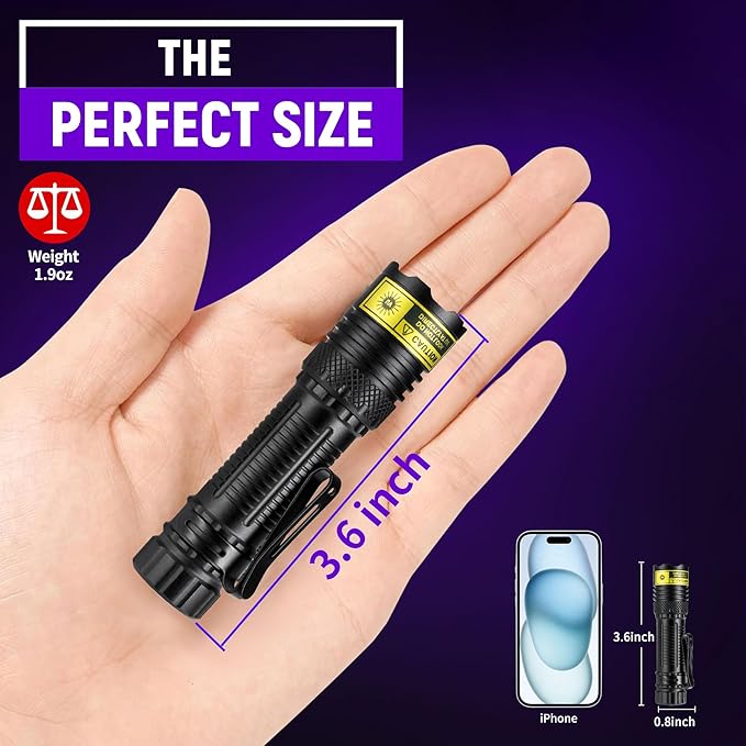 DARKDAWN UV Flashlight 395nm Black Light Mini USB Rechargeable Ultraviolet LED Blacklight Woods Lamp Powerful Portable Detector for Pet Urine Stains, Scorpions, Resin Curing