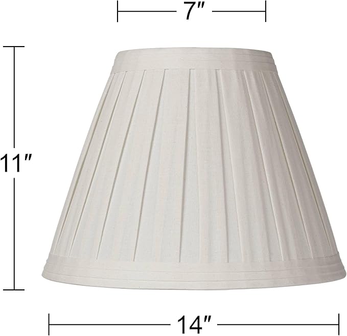 Set of 2 Creme Linen Box Pleated Large Drum Lamp Shades 7" Top x 14" Bottom x 11" High (Spider) Replacement with Harp and Finial - Springcrest