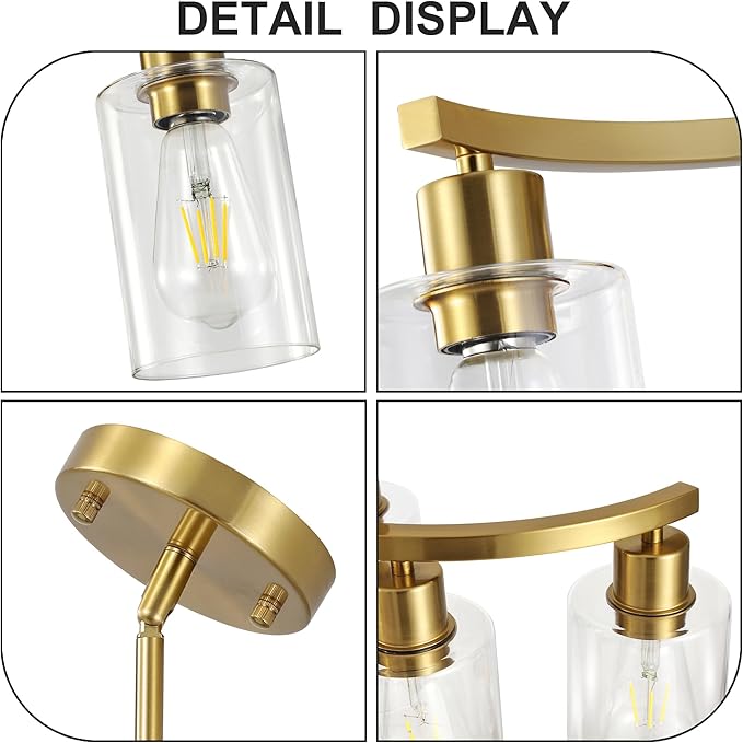 6 Light Gold Dining Room Light Fixture，Modern Farmhouse Kitchen Chandeliers Over Table，Adjustable Height Hanging Pendant Lighting for Kitchen Island ，with Glass Shade
