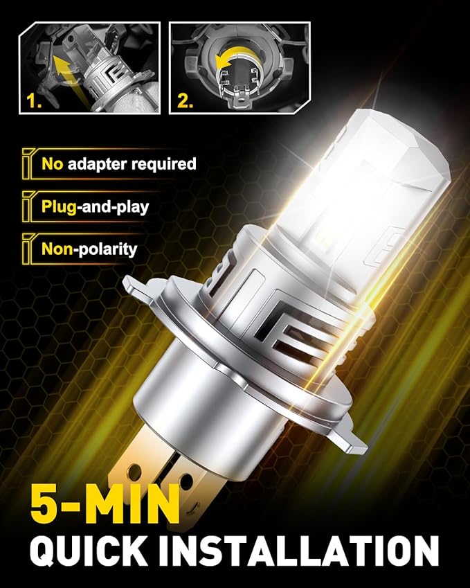 AUXITO H4 LED Bulb 9003 Bulbs, 900% Brighter Ultra-Bright, Plug N Play, Long Lifespan, No Flicker, 99% Compatibility, 2PCS
