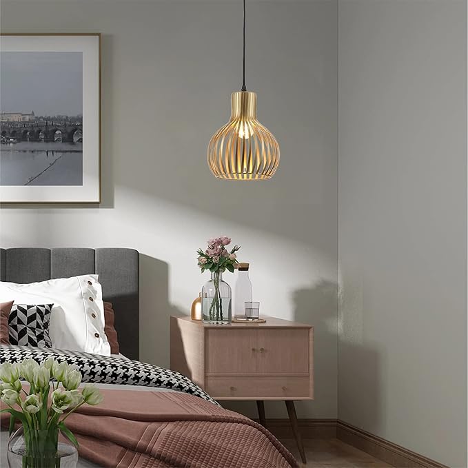 Industrial Wire Cage Plug in Pendant Lighting Metal Hanging Light Fixture with 14.27 Ft Hanging Cord and On/Off Switch (Gold)