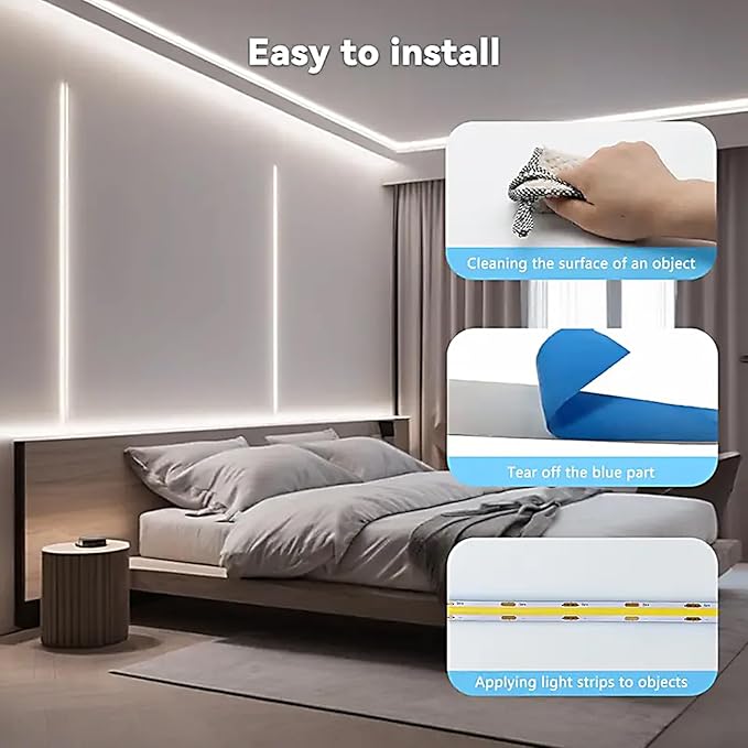 USB LED Light Strip, 6000K White COB LED Strip Lights, 6.56FT TV Lights Flexible Small Led Lights with Touch Switch Controller White 5V LED Strip Light for TV Backlight Bedroom