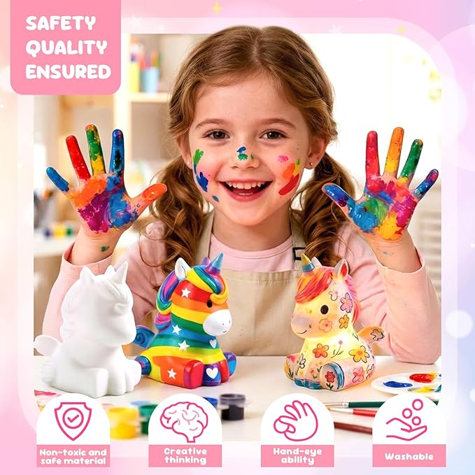 Paint Your Own Unicorn Lamp Kit, DIY Night Lamp Art Supplies Creative Crafts Kit Painting Toy Age 4 5 6 7 8 9 10 11 12 Birthday Christmas Gift for Kids Girls Boys