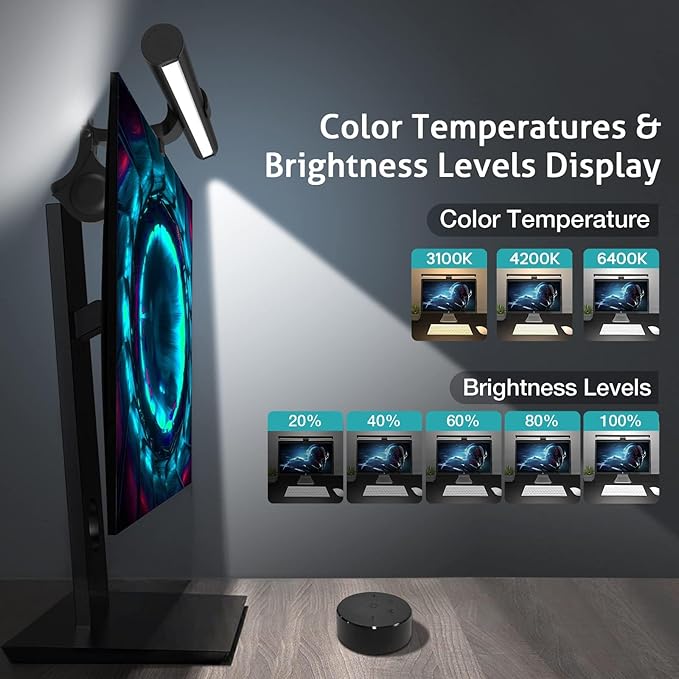 OOWOLF 2Pack Monitor Light Bar with Remote, Ra95 Computer Monitor Lamp for Eye Caring, USB Reading LED Task Lamp with Dimming, Dimmable Light Bar with Backlight, No Glare Space Saving Desk Lamp