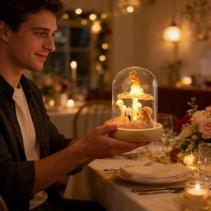 QUELIEN Mushroom Lamp,Mothers Day Mom Gifts for Mom,Light Up Mushroom in Glass Dome,Birthday Party Decorations,Ideal Birthday Gift,Girlfriend Gift