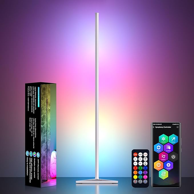 MIHEAL Corner Floor Lamp - Smart RGB LED Corner Lamp with App and Remote Control, 16 Million Colors & 68+ Scene, Music Sync, Timer Setting -for Living Rooms, Bedrooms, and Gaming Rooms