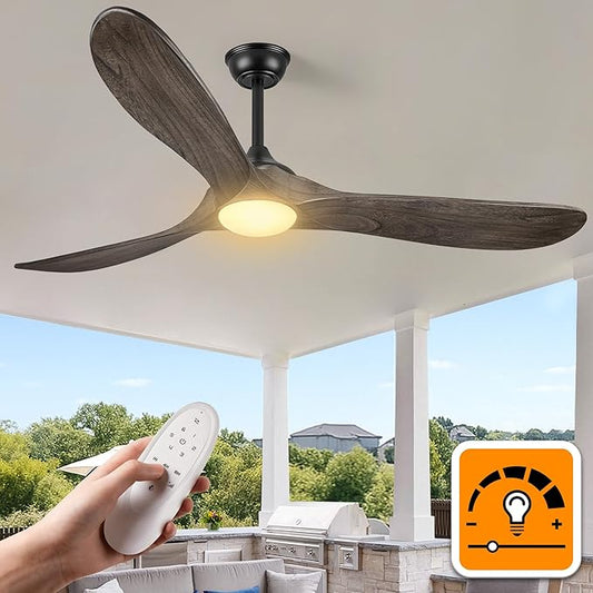Haipeel 60 Inch Outdoor Ceiling Fans with Lights, Propeller Solid Wood Ceiling Fans with Light and Remote Control for Outdoor Ceiling Fan with Light for Patio Farmhouse, DC ETL Listed, Deep Brown