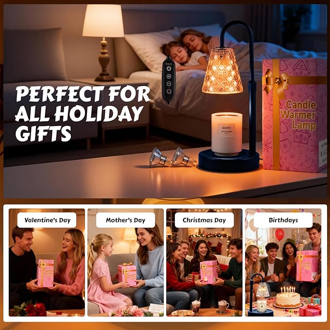 Candle Warmer Lamp with Timer Dimmable, Height Adjustable Wax Melt Warmer for Jar Candles - Includes 2 Bulbs, Birthday Gifts for Women Mom, Housewarming Gifts New Home Decor (Blue)