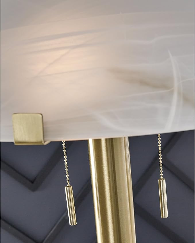 Signature Design by Ashley Tobbinsen Vintage Metal and Glass Floor Lamp with Pull Chain Switch and 2 Sockets, Metallic & White