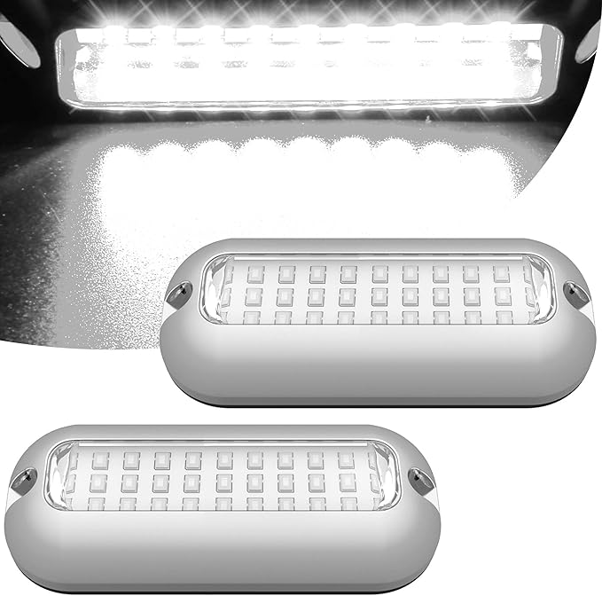 HUSUKU SOOP3 Mini 50W 27LED Waterproof Stainless Steel Transom Led Light, High-Intensity Marine Led Underwater Lights (2 pcs)