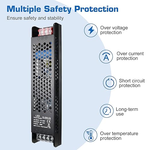 LED Driver 24V 300W 12.5A Slim LED Power Supply, AC 110V to 24V DC Adapter, Constant Voltage LED Transformer for Strip Lights, Bulbs, Garden and Cabinet Lights