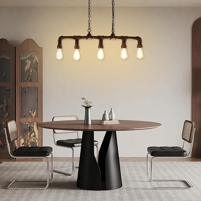 LightInTheBox Rustic Industrial Tube Pipe Chandeliers, Steampunk Pendant Light Fixture 5-Light Edison Farmhouse Ceiling Lamp for Dining Room Living Room Bar