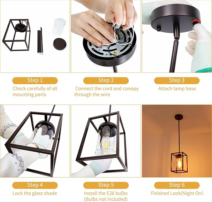 1-Light Oil Rubbed Bronze Pendant Light Fixture, Farmhouse Iron Cage Metal Pendant Light, Lantern Pendant Lighting with Clear Glass Shade for Kitchen Island Entryway Dining Room Hallway