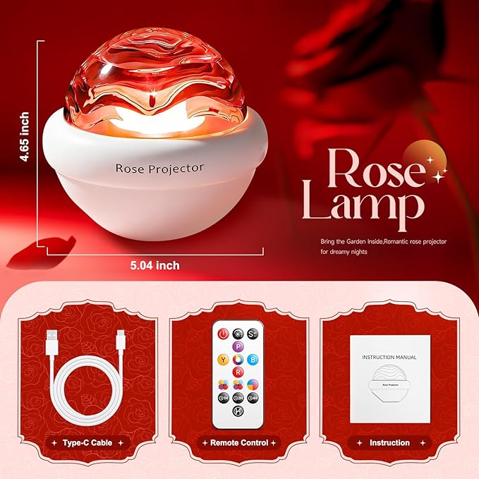 PIKOY 15 Colors Rose Sunset Lamp Projector, Dimmable Mood Lighting, Romantic Northern Lights Projector for Bedroom with Remote, Birthday Gifts for Teen Girl Gifts Trendy Stuff, Flower Bedroom Decor