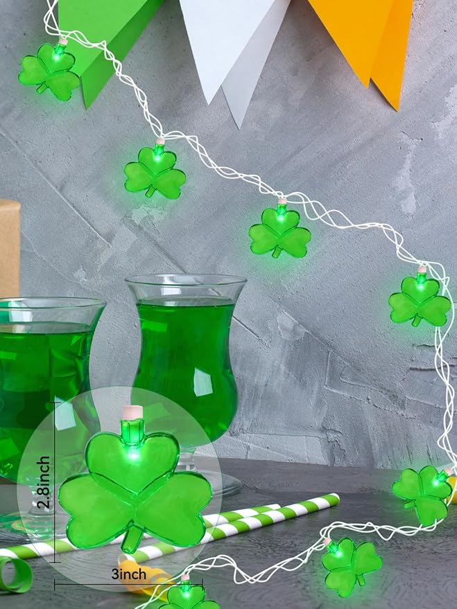 SUNSGNE Shamrock String Lights St. Patrick's Day Lights, 8.5Ft Outdoor Patio String Light with 10 LED Green Shamrock, Plug in Fairy Lucky Clover String Lights for Home Garden Irish Party Decoration