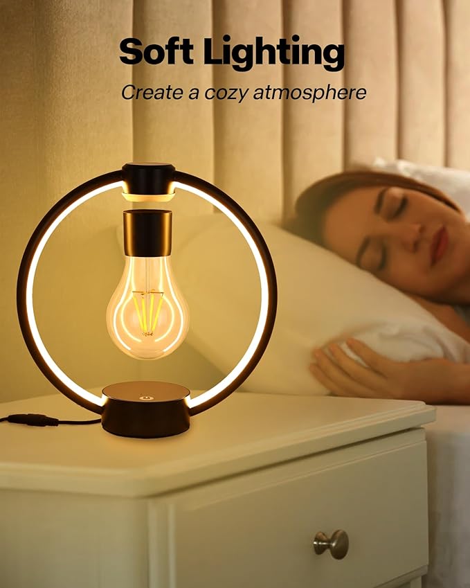 Levitating Table Lamp, Decorative Desk Lamp with 3 Light Modes and Touch Sensor, 360° Rotating LED Bulbs Bedside Lamps Cool Night Light for Living Room Bedroom Nightstand Table Patio