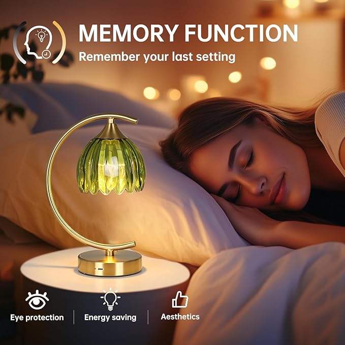 Set of 2 Tulip Table Lamp, 5200mAh Cordless Touch Control Table Lamp with 3 Color Temps & Stepless Dimming, Rechargeable Battery Table Lamp for Living Room, Bedroom, Office(Green Tulip)
