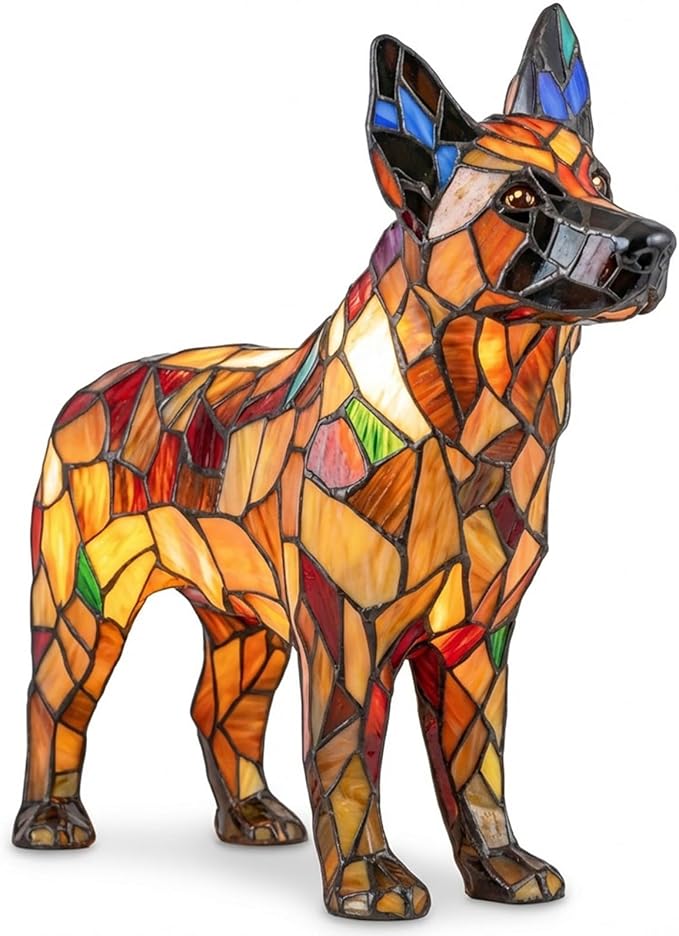Rainbow Puppy Lamp Stained Glass Dog Night Light 3D Retro Stained Resin Rainbow Pup Lights Charge Powered Table Lamp Puppy Glow Lamps for Home Bedroom Desk (D)