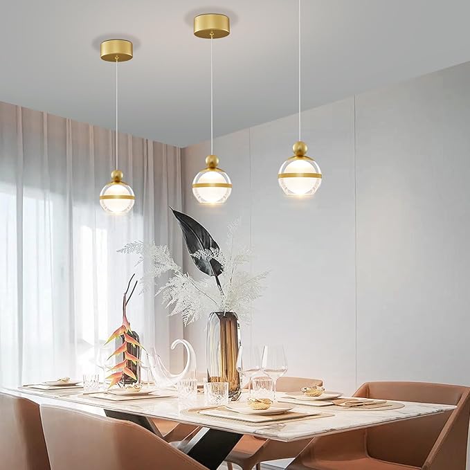 1-Light Gold Pendant Lights Kitchen Island Modern LED Ceiling Hanging Pendant Lights Acrylic Globe Pendant Light Fixtures for Dining Room Bedroom Living Room