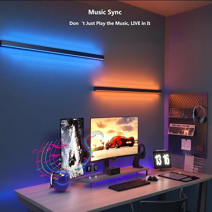 Smart Plug In Wall Lights Set of 2, RGBCW Color Changing LED Wall Sconces Works with Alexa, Goolge Home, Smart App, 23.6In Modern Black Indoor Wall Lamp for Bedroom, Living Room, Hallway, Music Sync