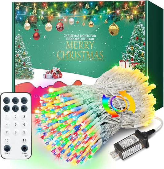 Christmas Lights with 300 LEDs, 100FT Connectable Plug in Fairy String Lights with Remote & Timer, IP65 Waterproof Lights for Yard, Garden, Christmas Décor (Color Changing + Warm White)