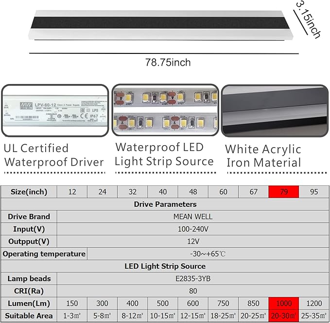 Outdoor Long Strip Modern LED Wall Lighting Fixture Lamps, RGB LED Light Strip,UL MW Driver,Elegant Frosted White Acrylic, Black Aluminum Body IP65 Waterproof Anti Rust (RGB, 79inch)