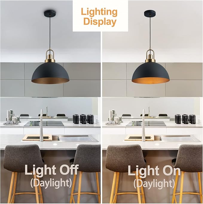 Vintage Pendant Light 13.58 "Industrial Pendant Light Dome Black and Gold line Length 78.74" for Kitchen Island, Dining Room, Bedroom,Farmhouse Pendant Lighting