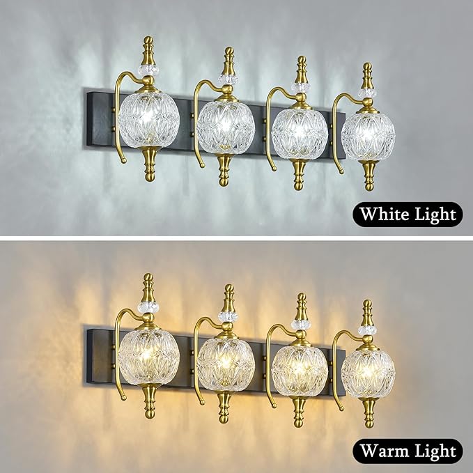 Modern Crystal Bathroom Vanity Lights Fixtures Over Mirror Black Gold Vintage 4-Lights 28 Inch Bathroom Light Fixtures Glass Crystal Vanity Lights
