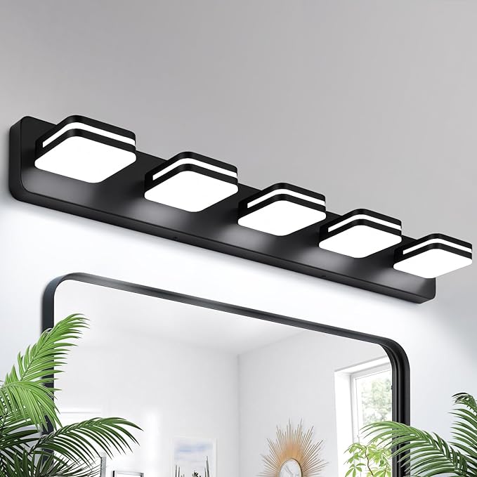 2100LM LED Modern Bathroom Vanity Light Fixtures, 360° Rotate Acrylic Matte Black Vanity Lights for Bathroom, Modern Wall Lighting Fixtures Over Mirror Kitchen Living Room (Natural White Light 5000K)